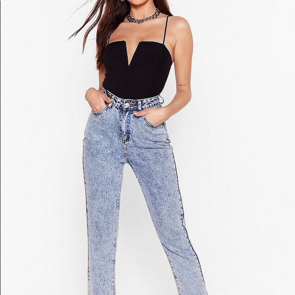 Deep V High Leg Bodysuit, Nasty Gal Size 6